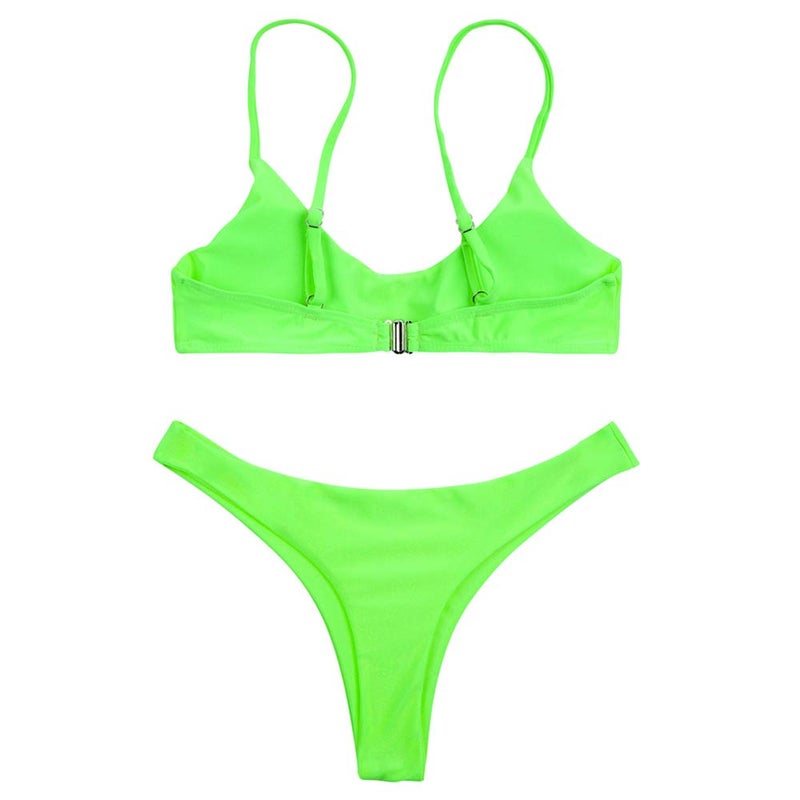 SherryDC Women's Solid Scoop Neck Push up Padded Brazilian Thong Bikini Swimsuit,Green,(US 2-4) S - Image 3